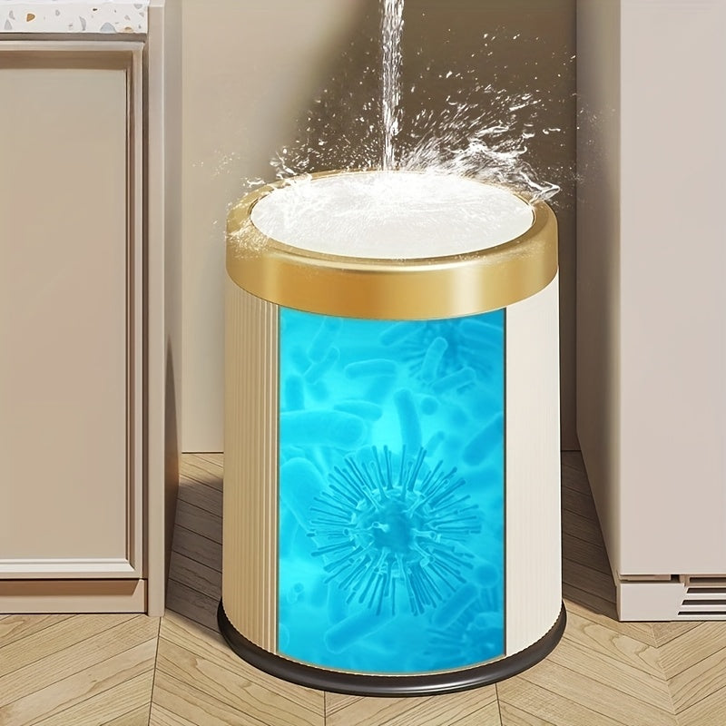 Sleek Oval Powder Coated Press-Top Trash Can with Dual Inner Bucket