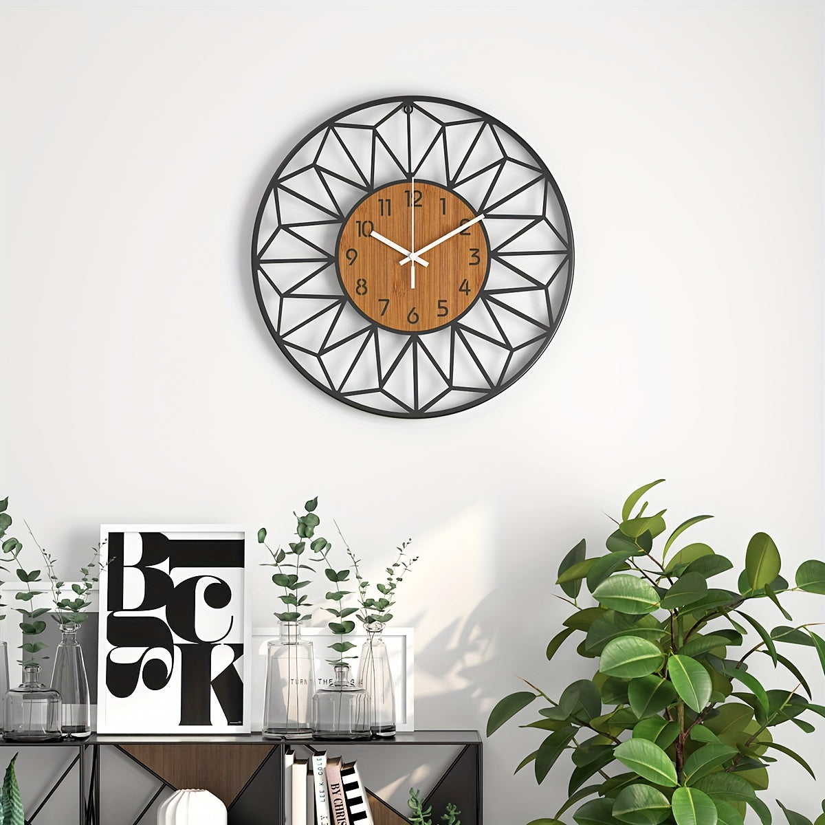 Round Wood Grain Industrial Silent Quartz Wall Clock