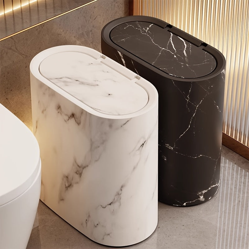 Marble Pattern Oval Trash Can With Fitted Lid