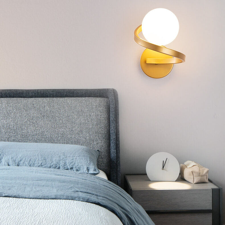 Modern Spiral Frame Frosted Glass Globe Wall Light