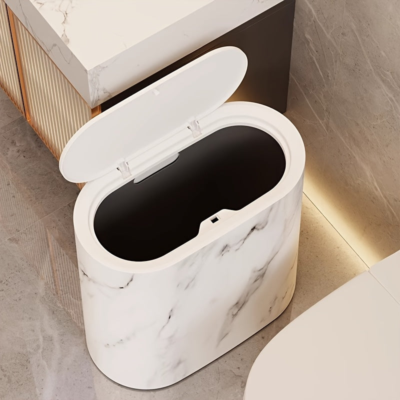 Marble Pattern Oval Trash Can With Fitted Lid