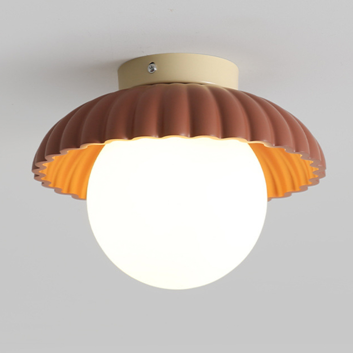 Ribbed Iron Frosted Glass Globe Flush Mount Ceiling Light