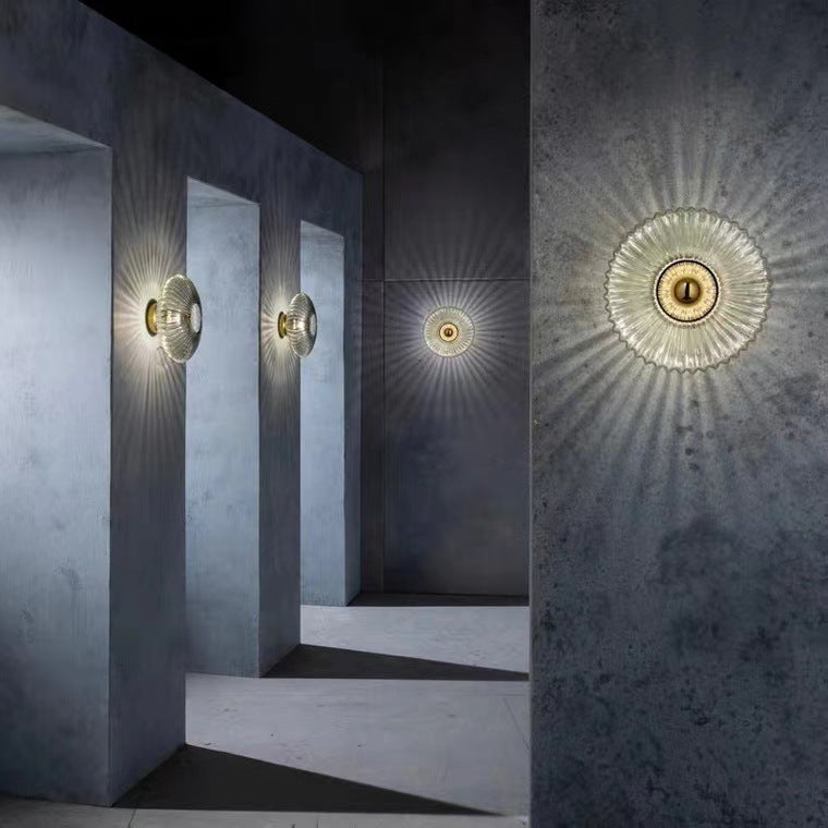 Nordic Vintage Striped Ripple Glass Disc Wall Light