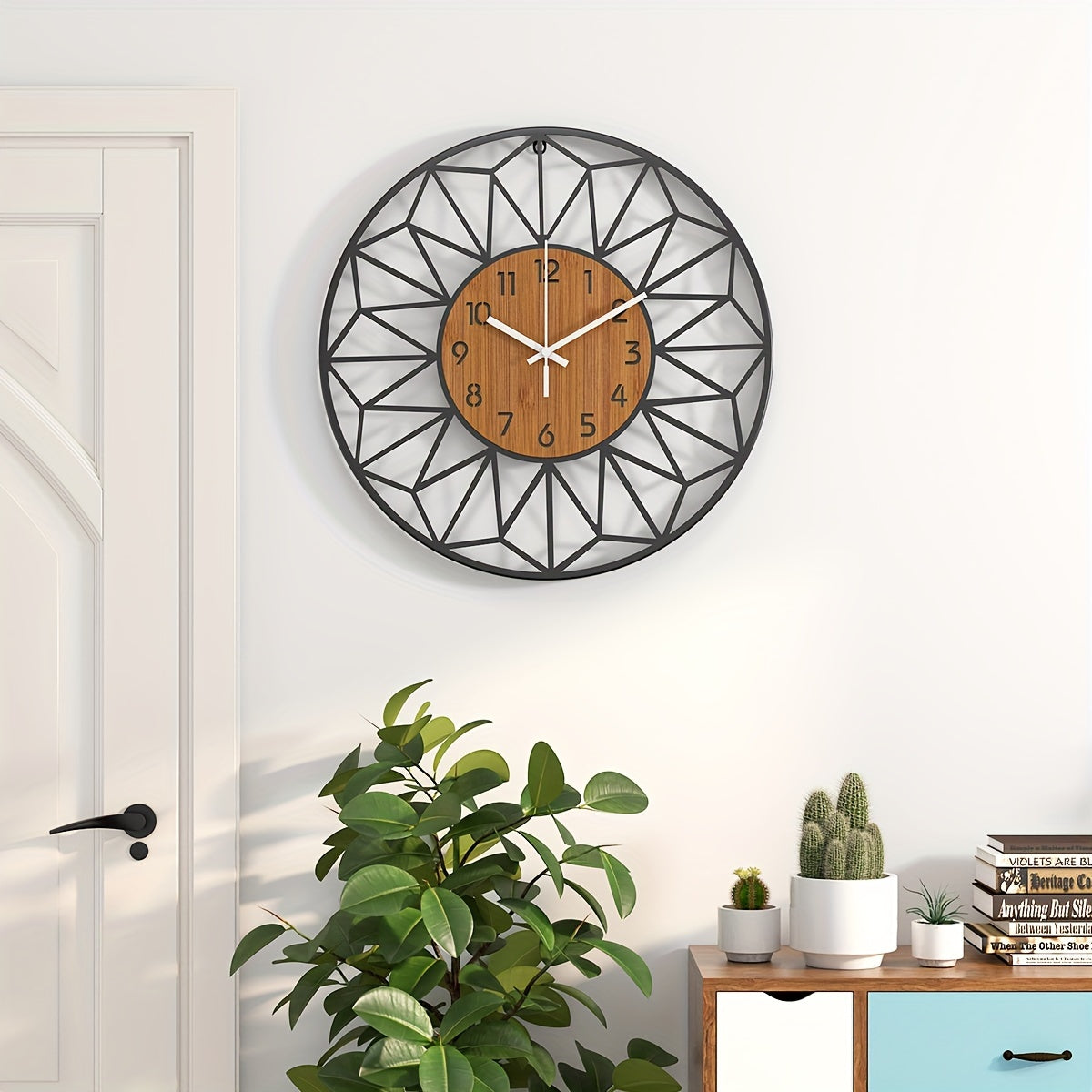 Round Wood Grain Industrial Silent Quartz Wall Clock