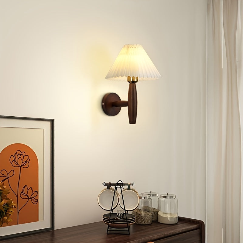 Nordic Wooden Pleated Shade Bedside Wall Light
