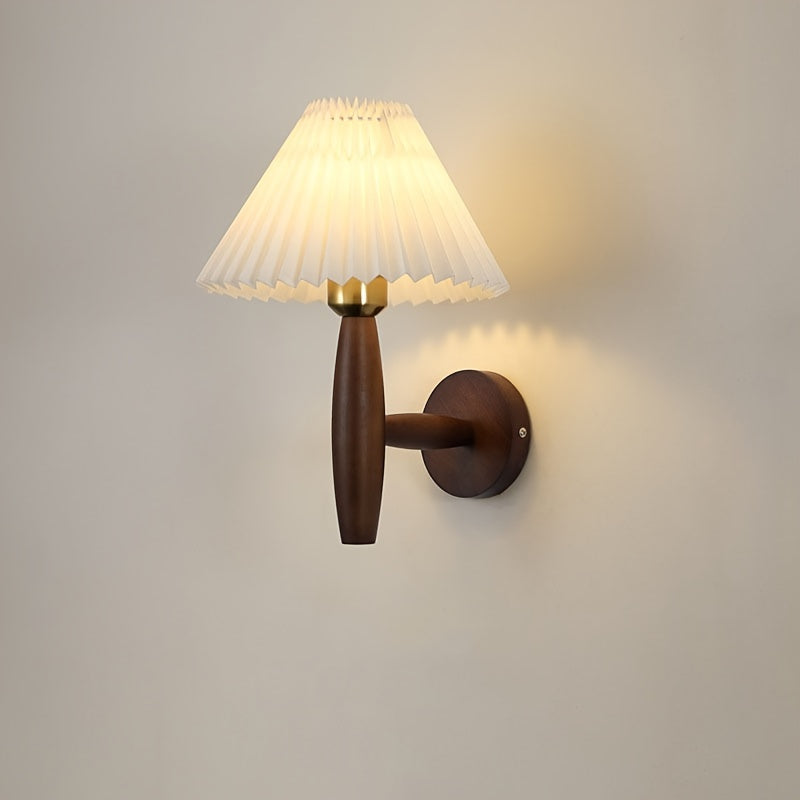 Nordic Wooden Pleated Shade Bedside Wall Light