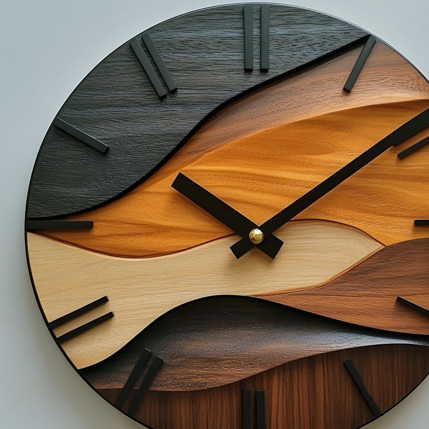 Nordic Faux Wood Grain Corrugated Silent Round Wall Clock