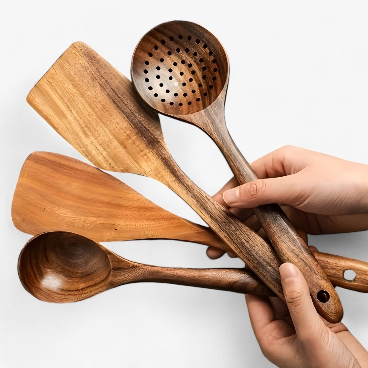 Heat Resistant Natural Wooden Non-Stick Pan Safe Kitchen Utensil Set