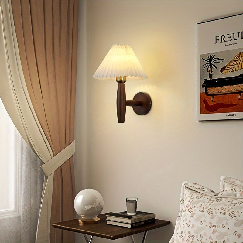 Nordic Wooden Pleated Shade Bedside Wall Light