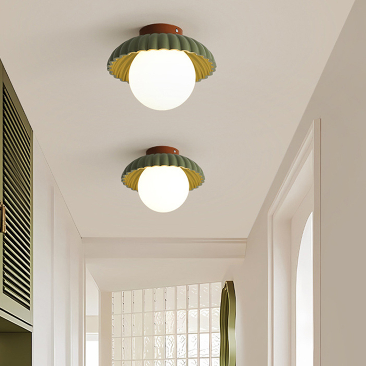 Ribbed Iron Frosted Glass Globe Flush Mount Ceiling Light