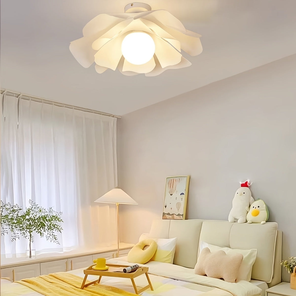 Sculpted Rose Petal Flower Bloom Semi-Flush Ceiling Light