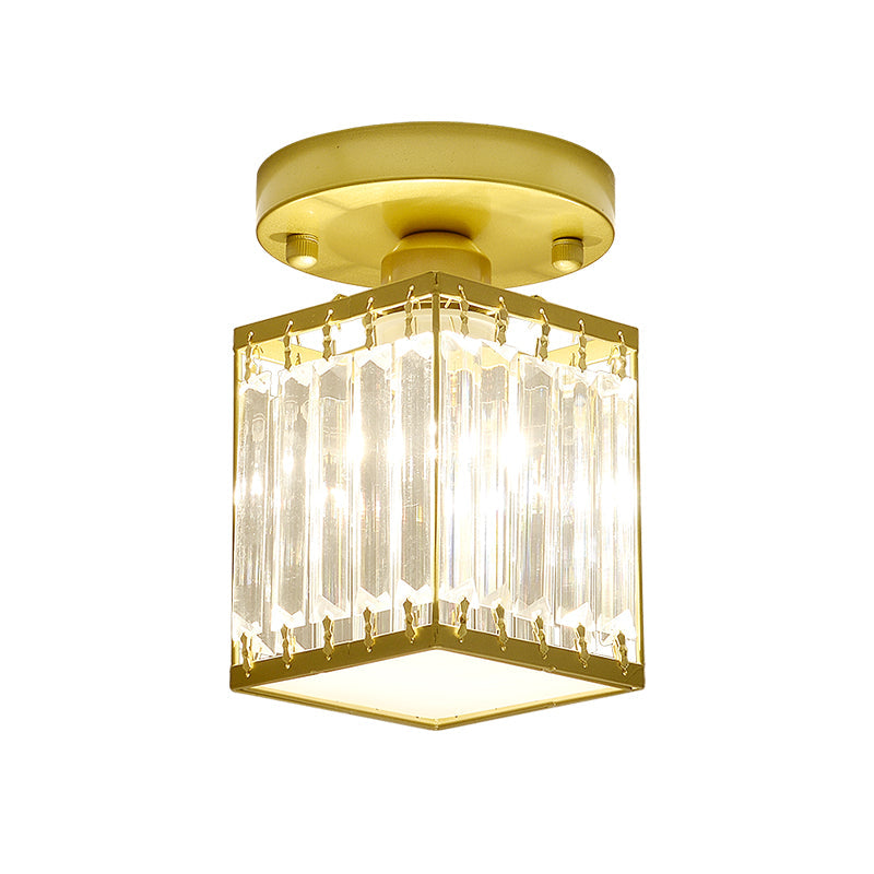 Faceted Crystal Semi-Flush Mount Foyer Ceiling Light