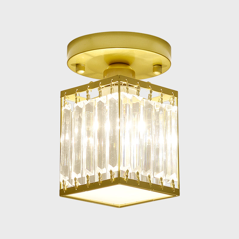 Faceted Crystal Semi-Flush Mount Foyer Ceiling Light