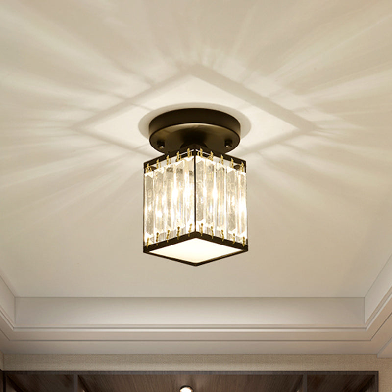 Faceted Crystal Semi-Flush Mount Foyer Ceiling Light