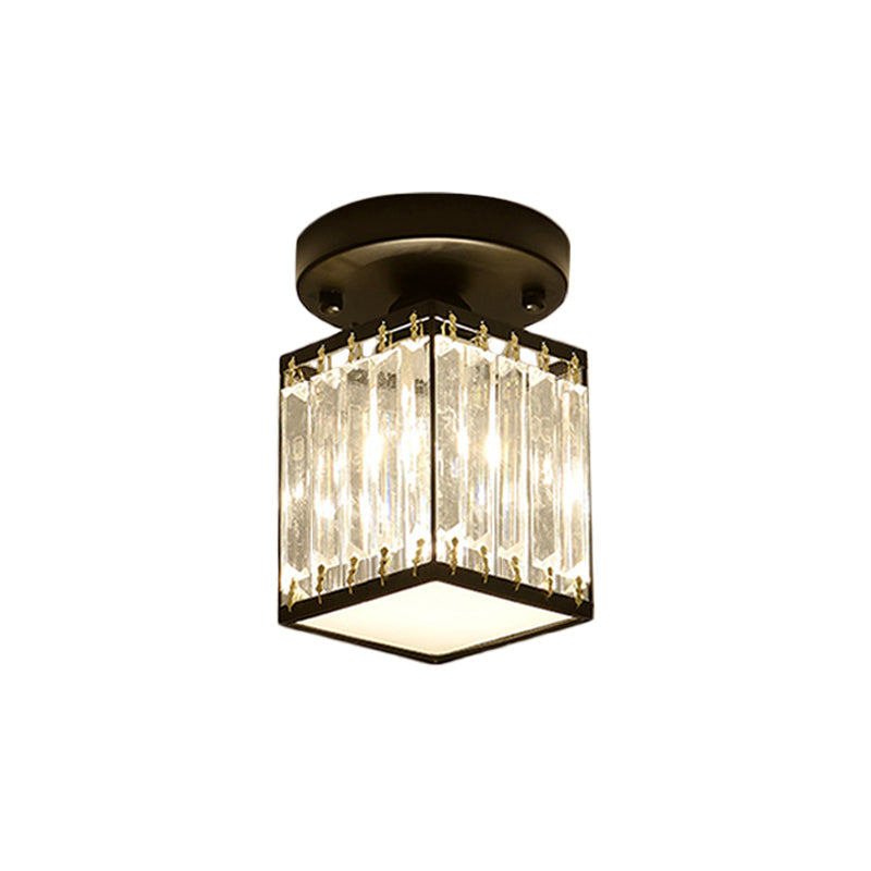 Faceted Crystal Semi-Flush Mount Foyer Ceiling Light