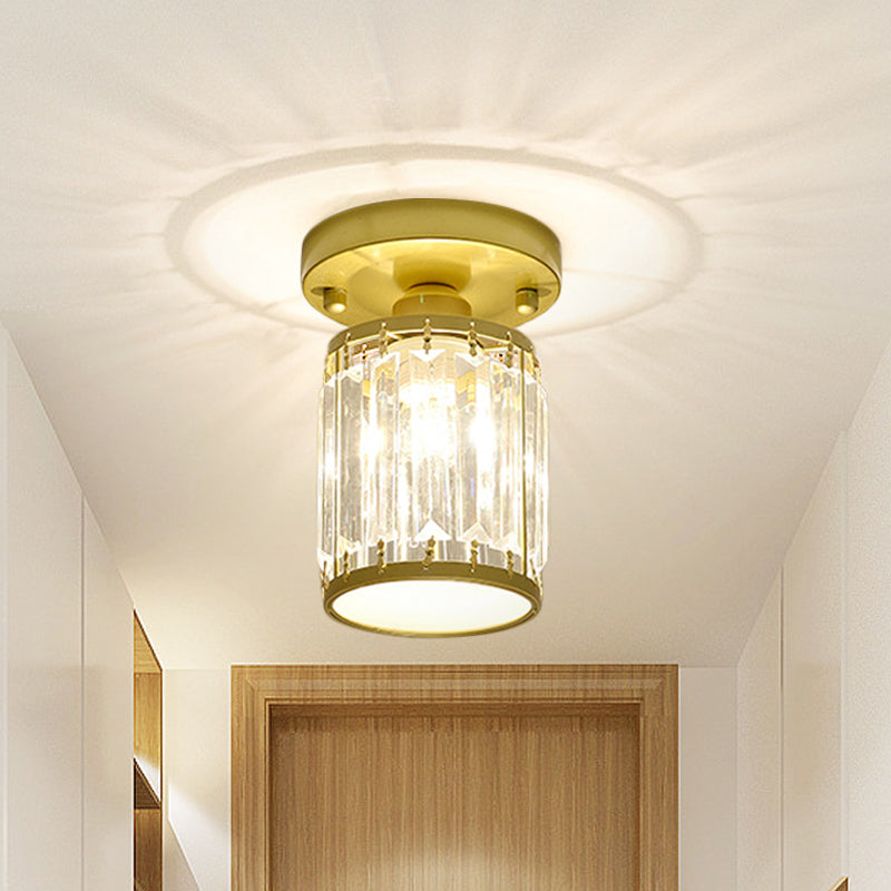Faceted Crystal Semi-Flush Mount Foyer Ceiling Light