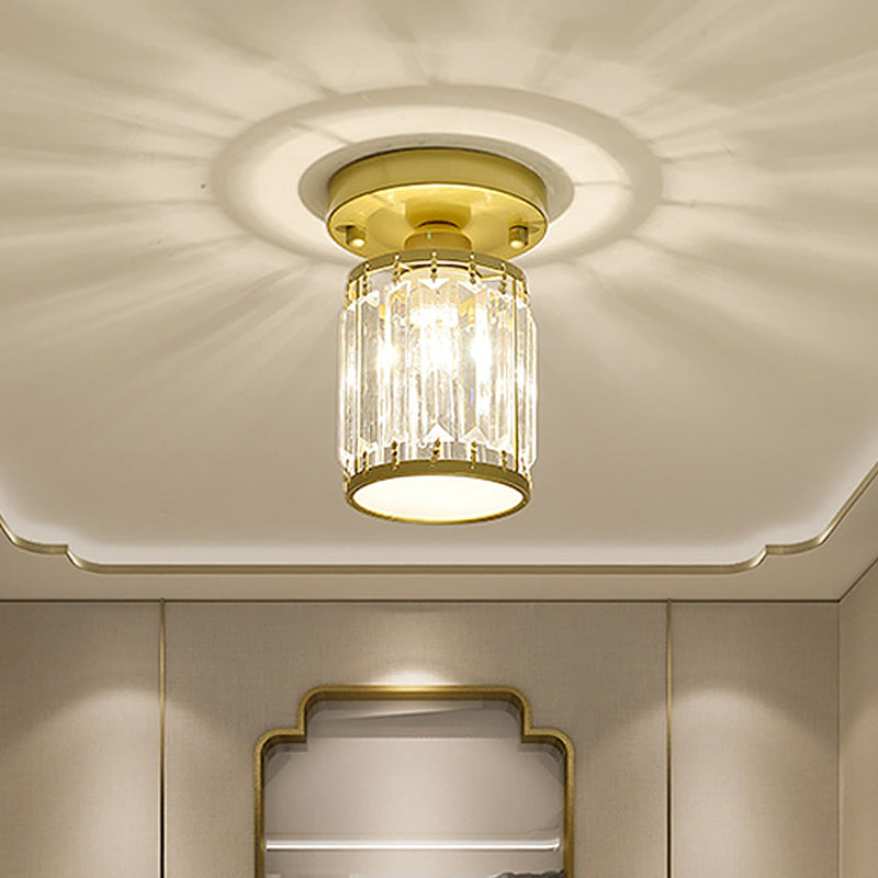 Faceted Crystal Semi-Flush Mount Foyer Ceiling Light
