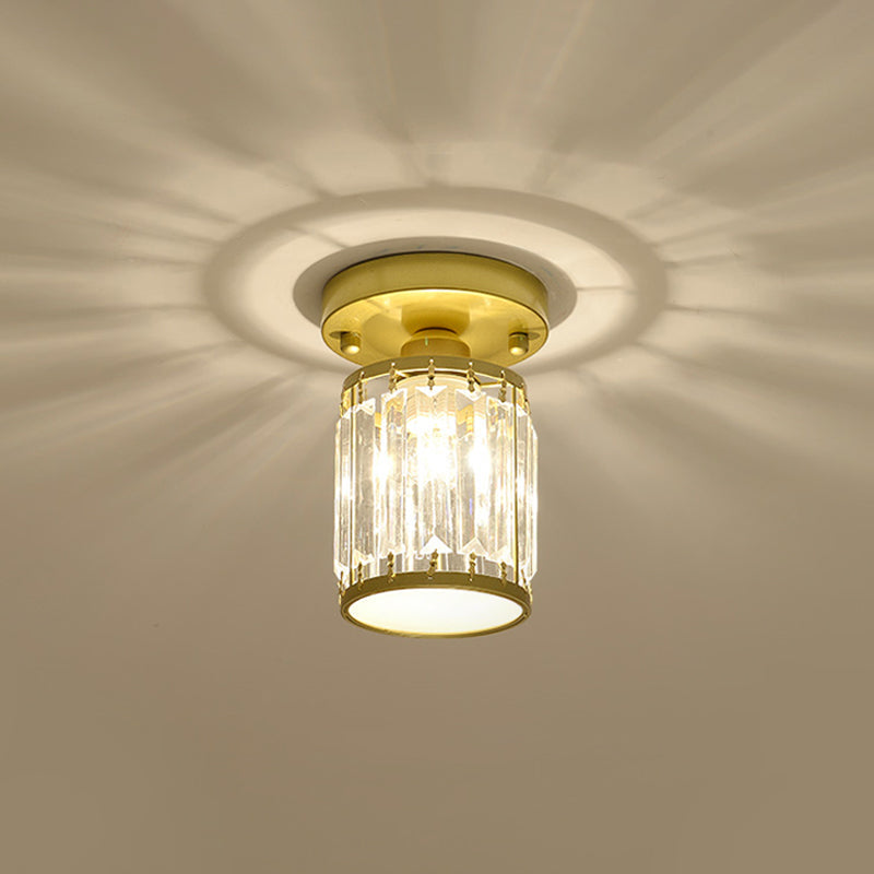 Faceted Crystal Semi-Flush Mount Foyer Ceiling Light
