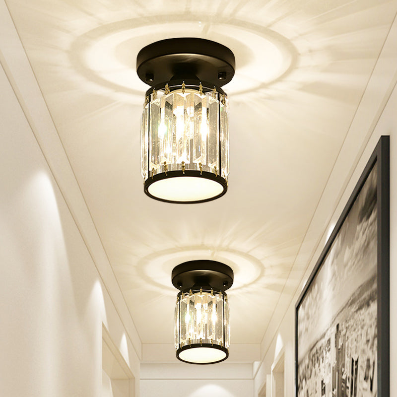 Faceted Crystal Semi-Flush Mount Foyer Ceiling Light