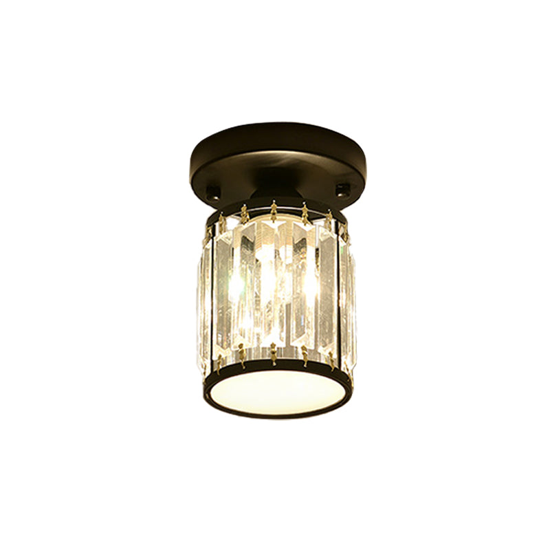 Faceted Crystal Semi-Flush Mount Foyer Ceiling Light