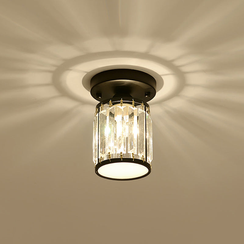 Faceted Crystal Semi-Flush Mount Foyer Ceiling Light