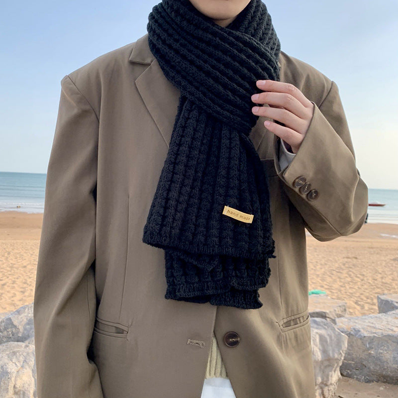 Geometric Pattern Knitted Polyester Unisex Winter Scarf