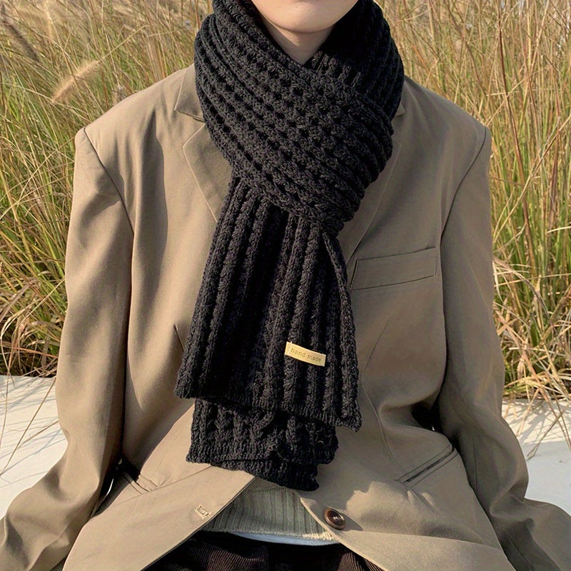 Geometric Pattern Knitted Polyester Unisex Winter Scarf