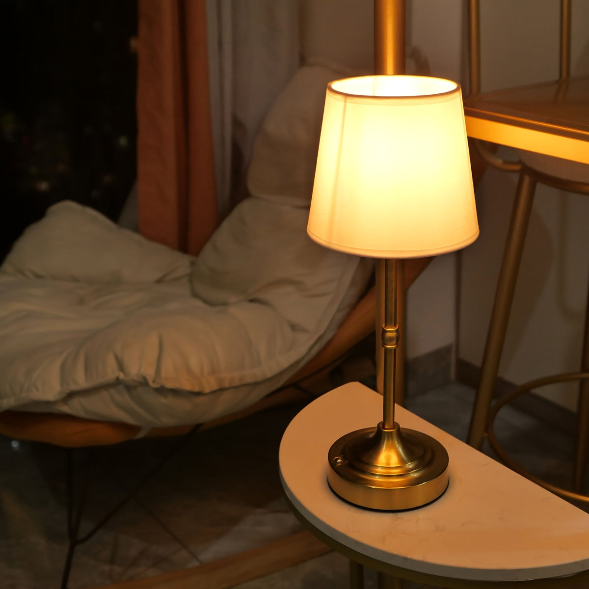 Brushed Metal Fabric Shade Rechargeable Cordless Touch Table Lamp