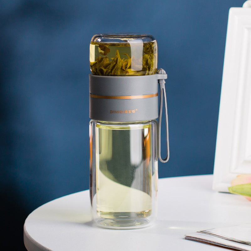 Leakproof Double Wall Borosilicate Glass Water Bottle With Tea Infuser