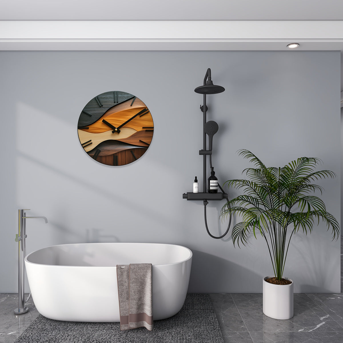Nordic Faux Wood Grain Corrugated Silent Round Wall Clock
