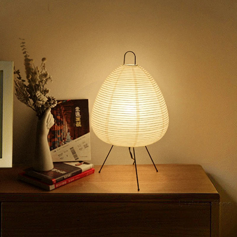 Minimalist Zen Japanese Rice Paper Tripod Table Lamp with Ambient Lighting