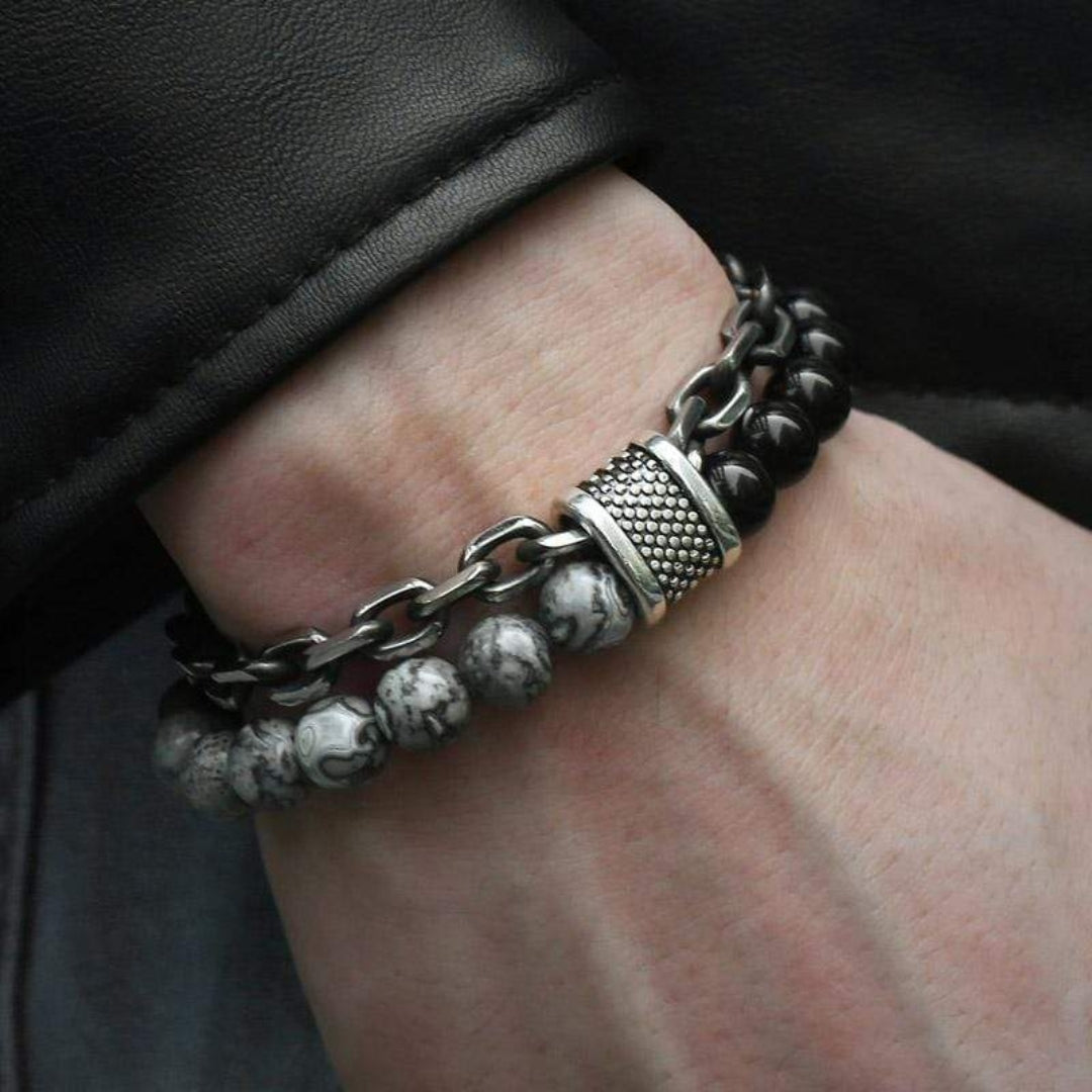 Natural Jasper Stone Beaded Men's Protective Bracelet