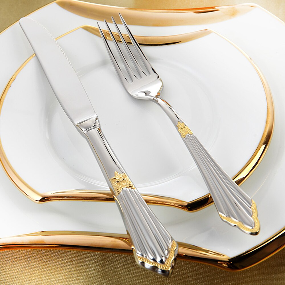 Engraved Gold Finish Polished Stainless Steel Cutlery Set