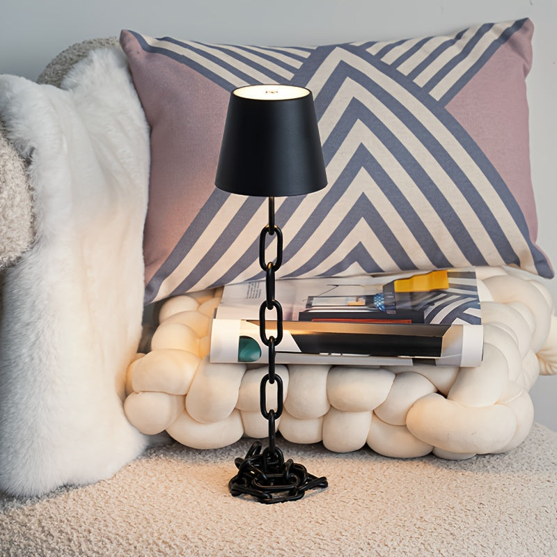Sculptural Chain-Link Industrial Rechargeable Touch Control Table Lamp