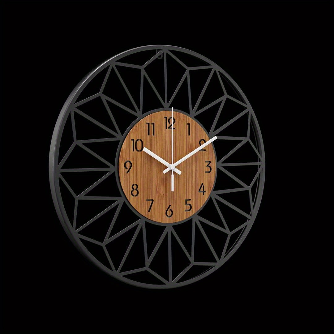 Round Wood Grain Industrial Silent Quartz Wall Clock