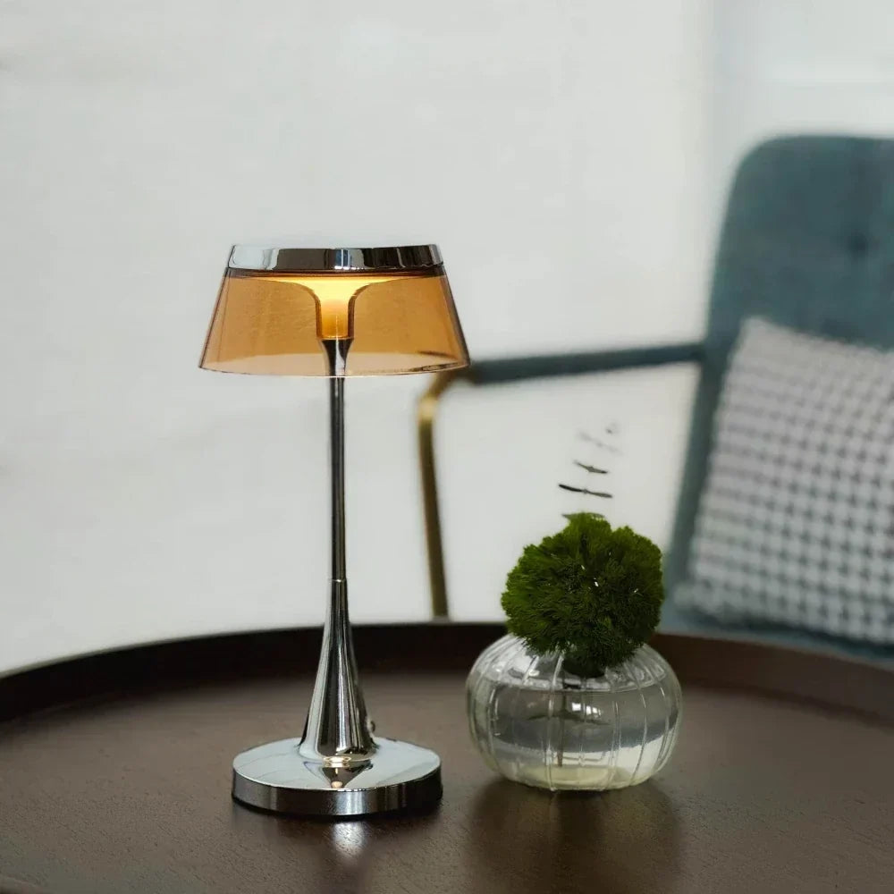Translucent Acrylic Shade Cordless Rechargeable Dimmable Metal Base Table Lamp