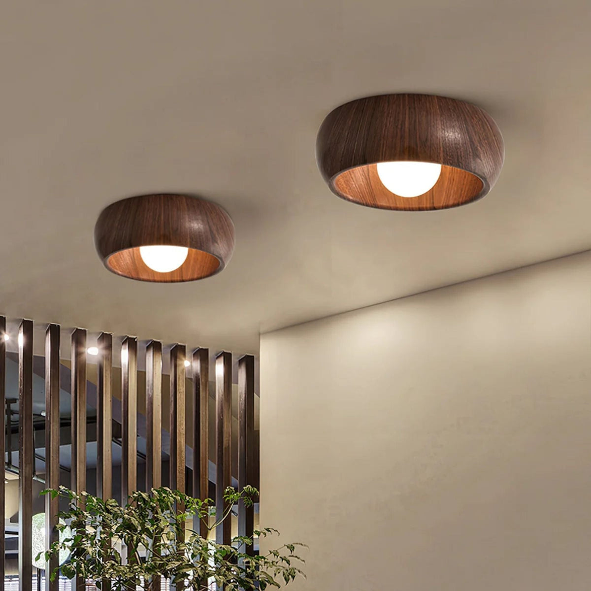 Minimalist Round Wooden Scandinavian Japandi Surface Mount Ceiling Light