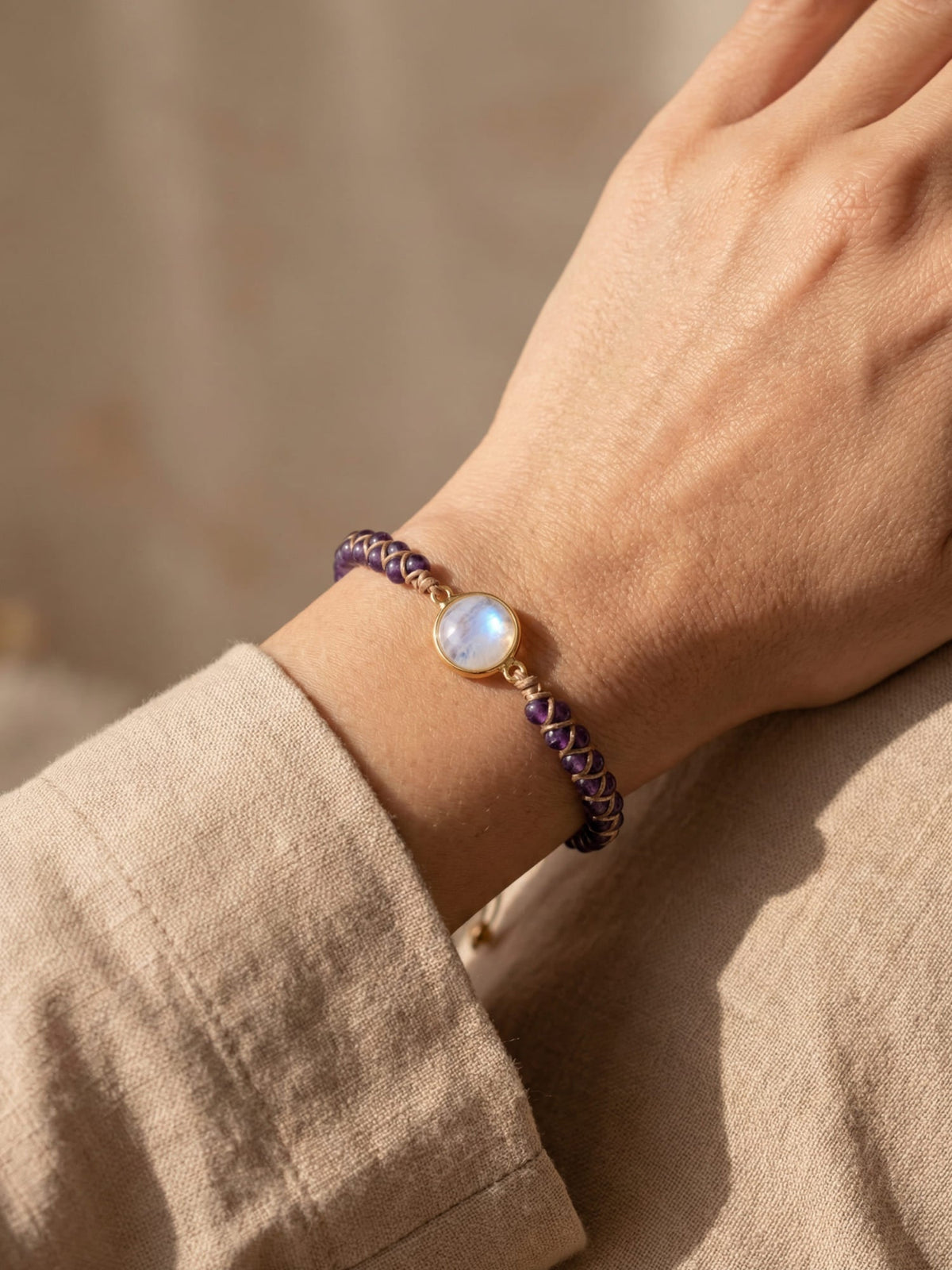 Handcrafted Amethyst Opal Beaded Boho Yoga Bracelet