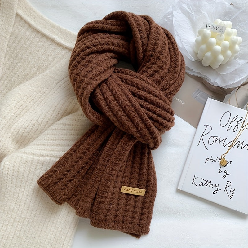 Geometric Pattern Knitted Polyester Unisex Winter Scarf