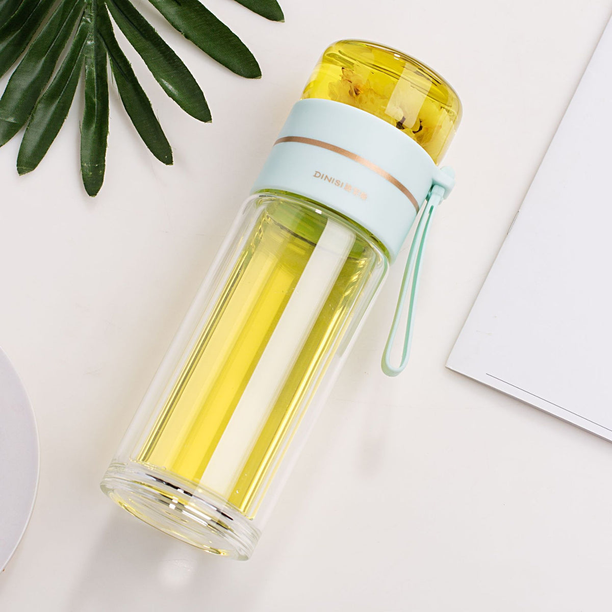 Leakproof Double Wall Borosilicate Glass Water Bottle With Tea Infuser