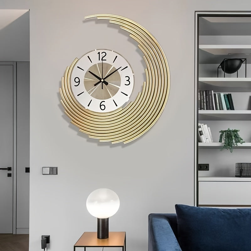 Layered Crescent Metal Silent Quartz Decor Wall Clock