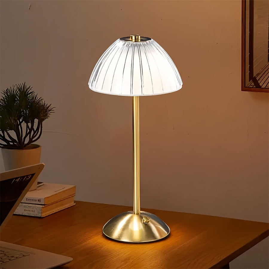 Ribbed Crystal Shade Rechargeable Touch Dimmable Table Lamp