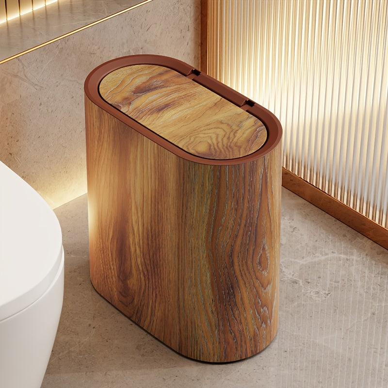 Marble Pattern Oval Trash Can With Fitted Lid