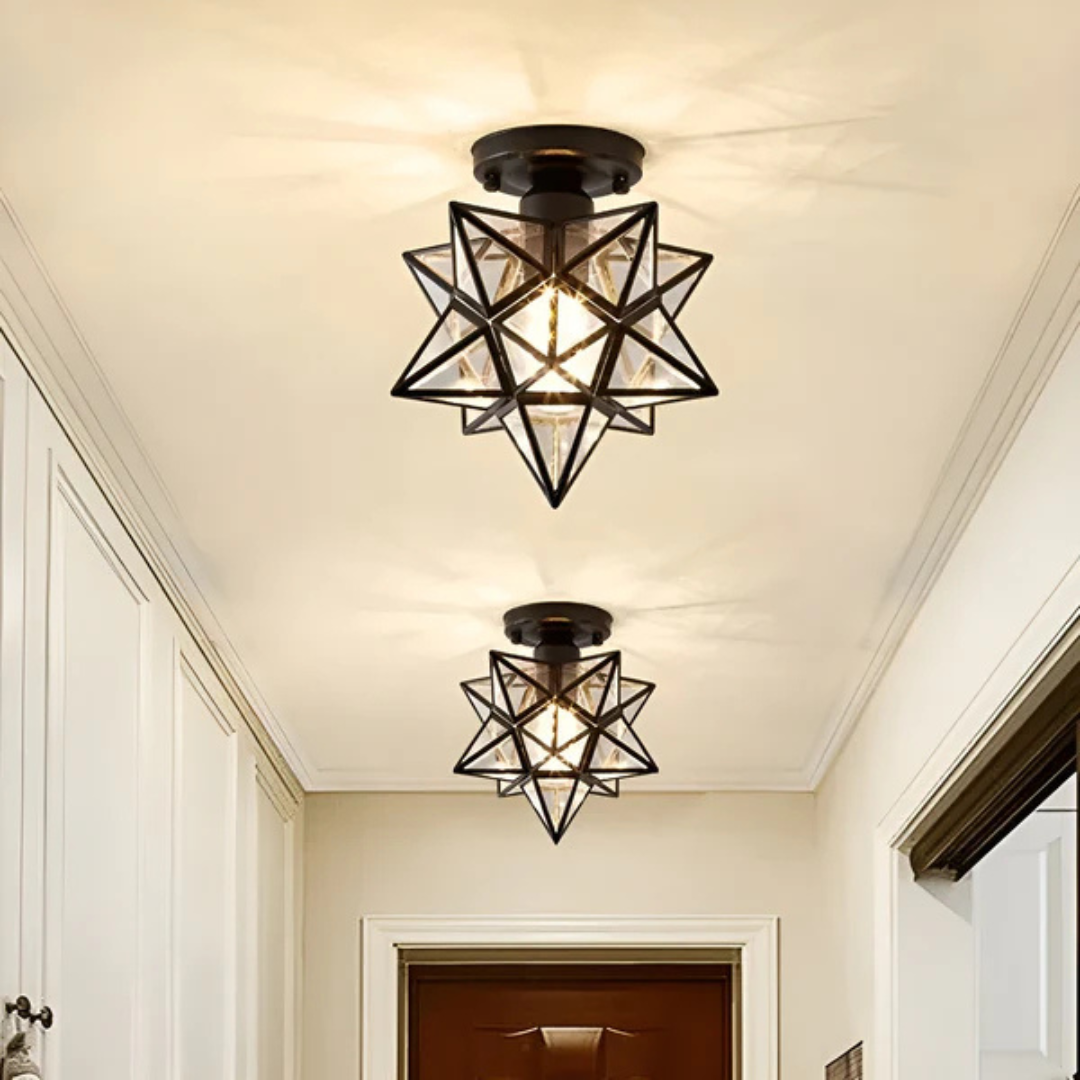 Geometric Star Frame Frosted Glass Ceiling Light