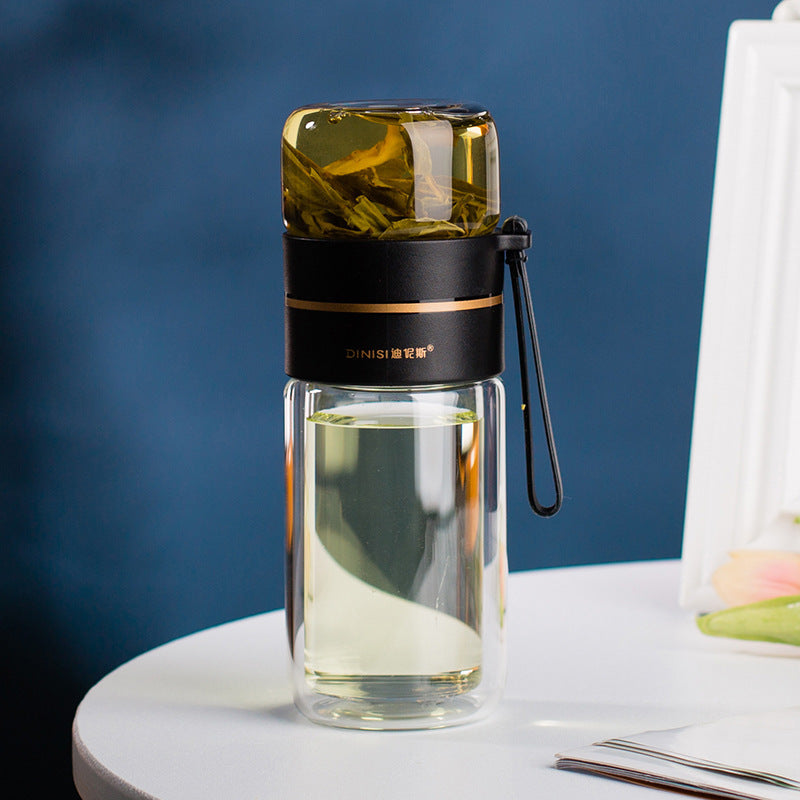 Leakproof Double Wall Borosilicate Glass Water Bottle With Tea Infuser