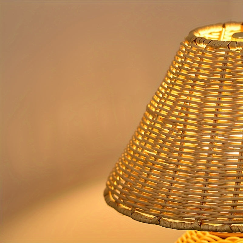 Handwoven Bamboo Weave Rustic Zen Boho Table Lamp