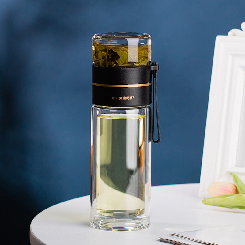 Leakproof Double Wall Borosilicate Glass Water Bottle With Tea Infuser