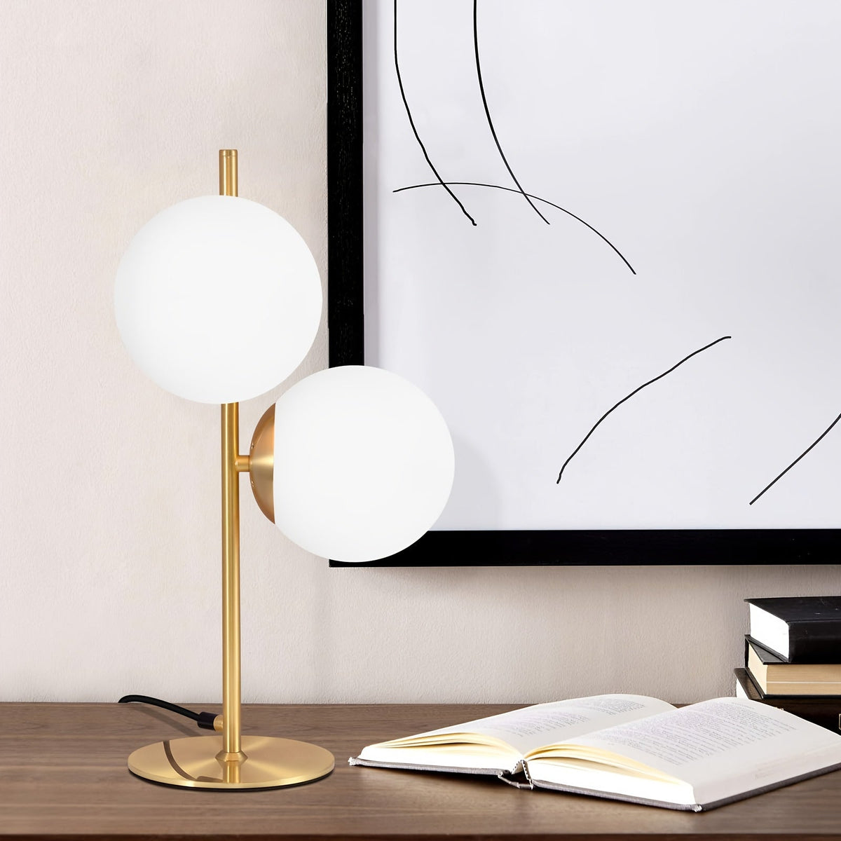 Industrial Chic Brass Frame Frosted Glass Globe Table Lamp