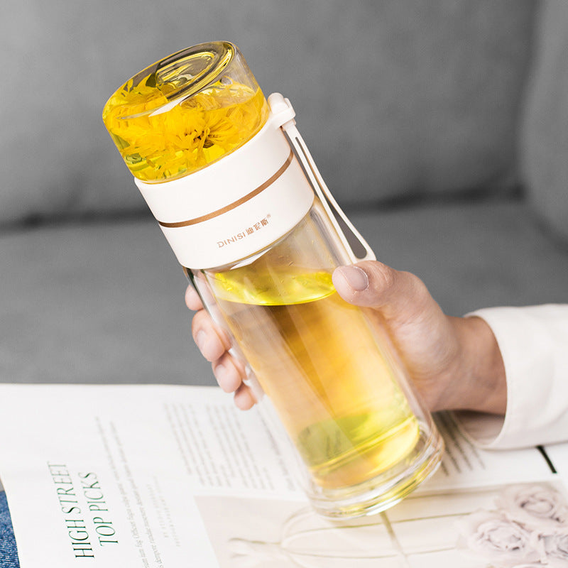 Leakproof Double Wall Borosilicate Glass Water Bottle With Tea Infuser