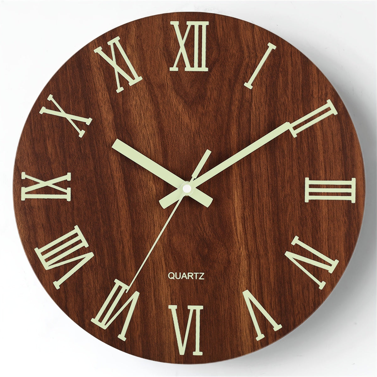 Walnut Grain Round Glow-in-the-Dark Silent Wall Clock